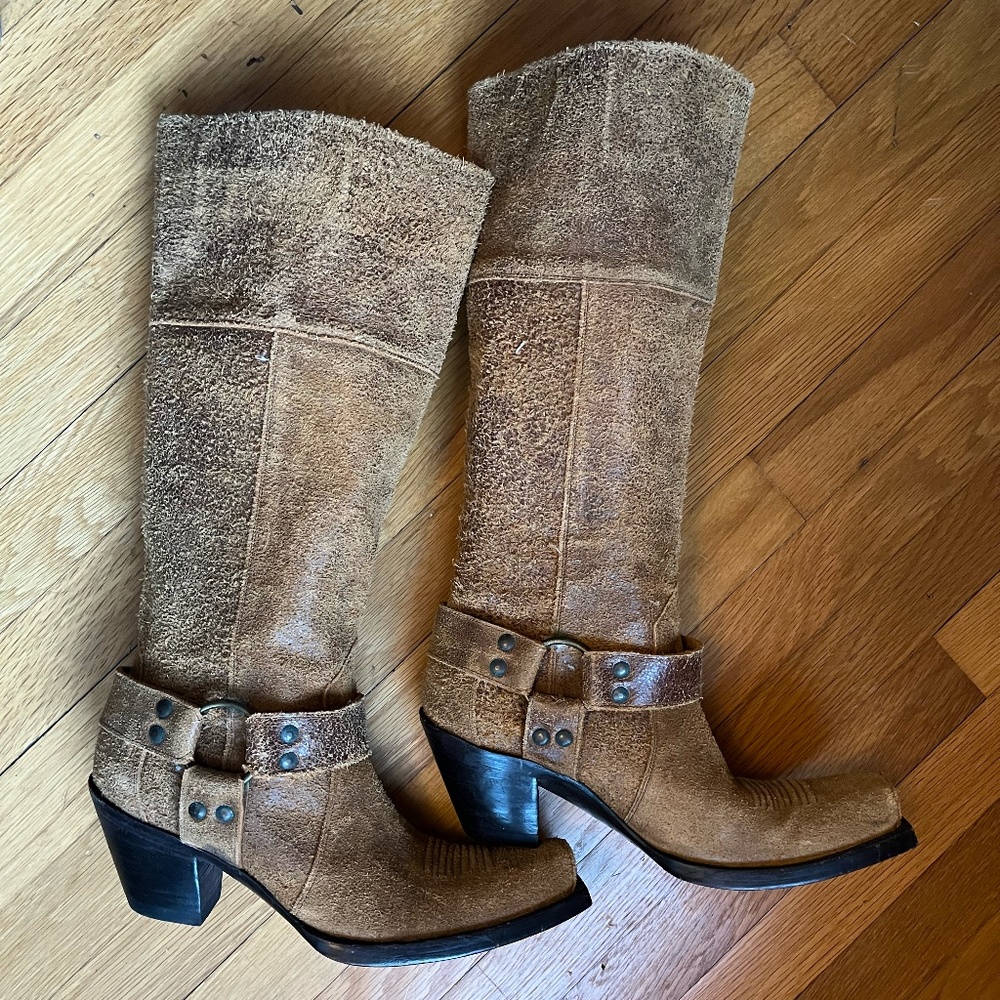 Old Gringo Suede Tan Distressed Woman's Cowboy Boot sz 9 B